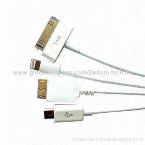 White 4-in-1 Mobile Phone-PC Data Cable for iPhone 4/5S/Samsung Note 3/V8, 20cm Length